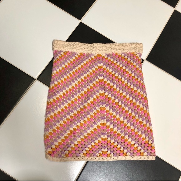 Forever 21 F21 Crochet Multicolor Pastel Knit Skirt Pink Cream Purple Orange Med - Picture 5 of 9
